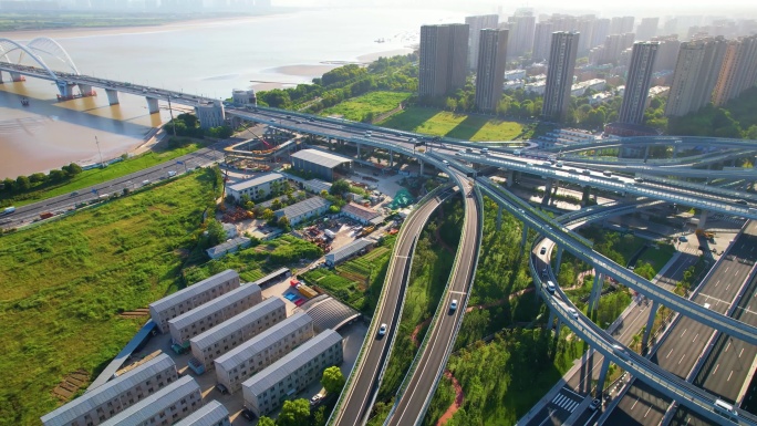 杭州钱塘江九堡大桥航拍风景视频素材94