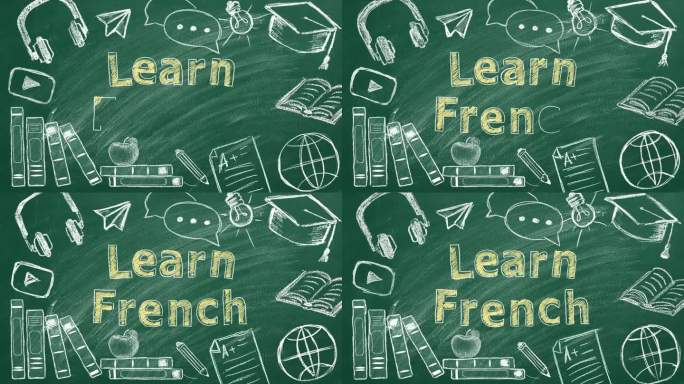 学习法语。绿板上的插图。