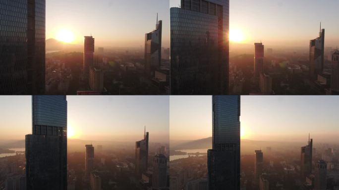 南京城市地标建筑航拍紫峰4k