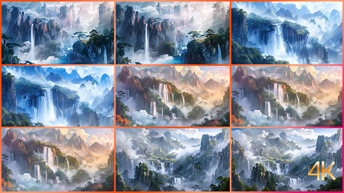 国风山水画卷 中国水墨风景 壮丽山河艺术