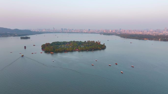 杭州西湖景区三潭印月小瀛洲风景航拍风景大