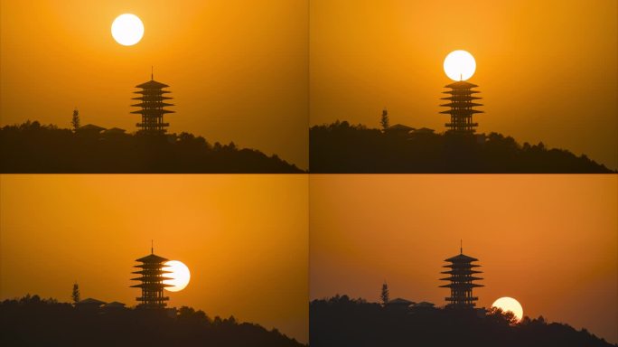 阁楼日落，时光流逝，杭州临平东来阁落日