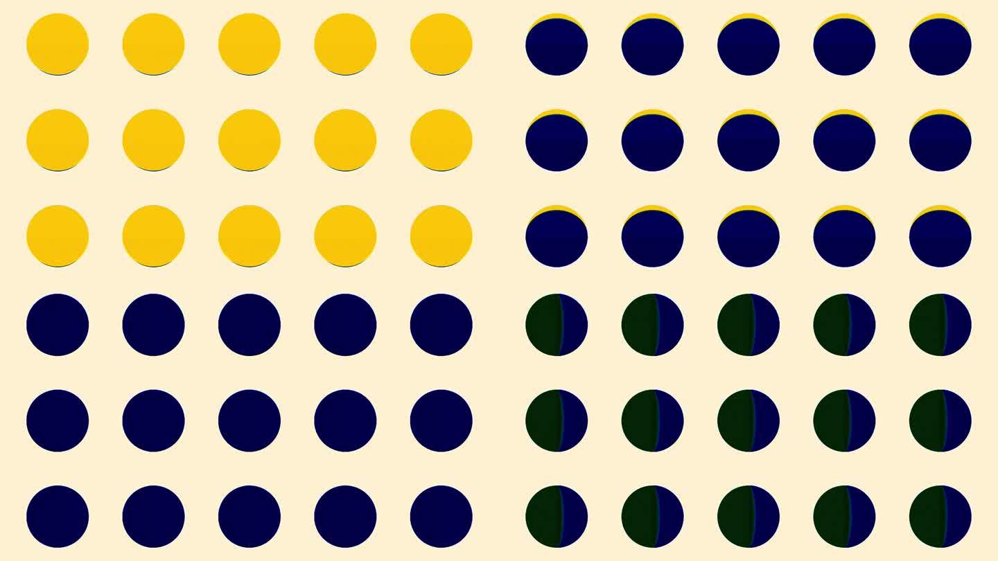 成行的小圆形图标变换颜色。运动。动态模式与行圆圈闪烁与颜色变化在一个白色的背景