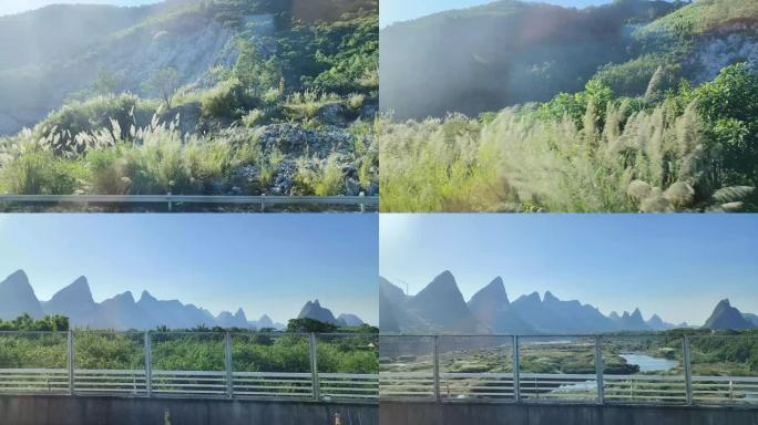 高铁窗外夕阳风景晚霞田野行驶窗外村庄旅行