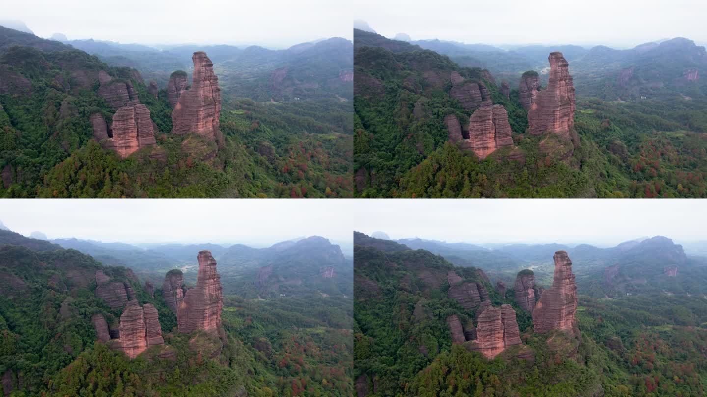韶关丹霞山地质奇观红色的石头丹霞地貌航拍