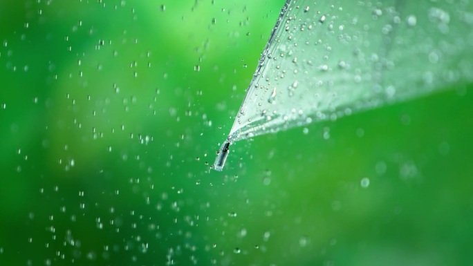 雨滴落在透明的伞上