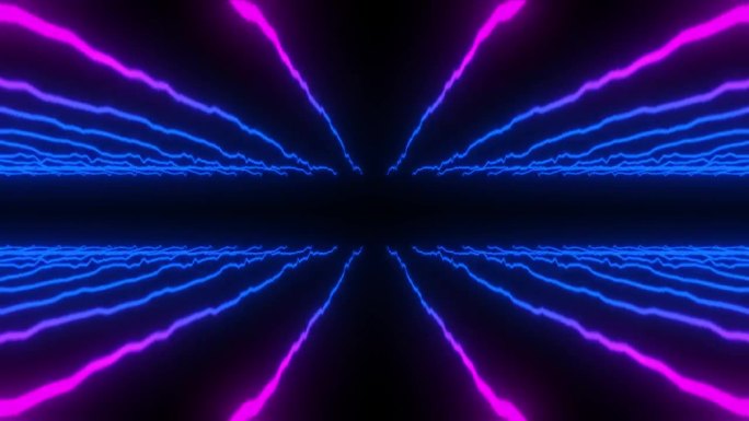 音频波。三维抽象霓虹灯粒子音频波形在黑色背景。音频频谱舞蹈，声波声波设计。80年代赛博朋克风格的VJ