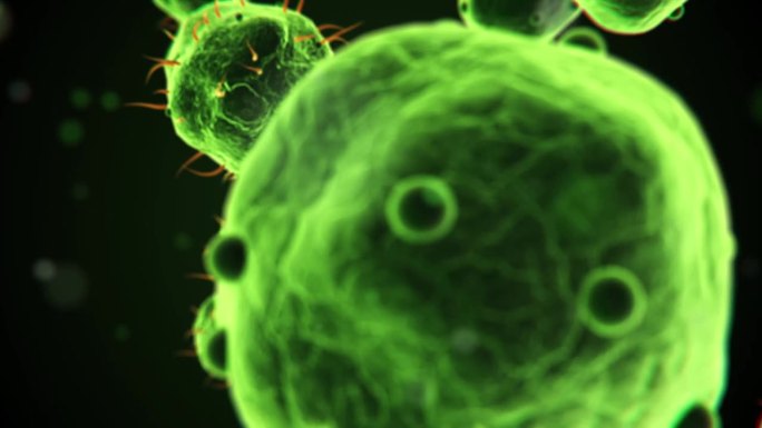 动画细菌细胞和病毒显微镜3d保健和医学背景
