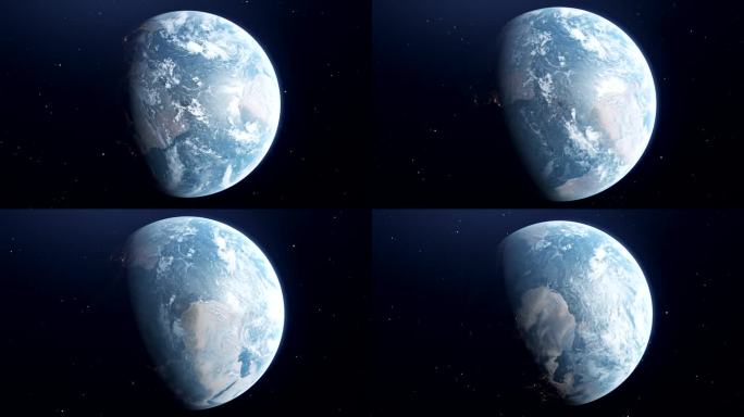 以天为单位的地球自转。运动。地球在自转中日夜交替。地球在太空中日变化的3D模型。
