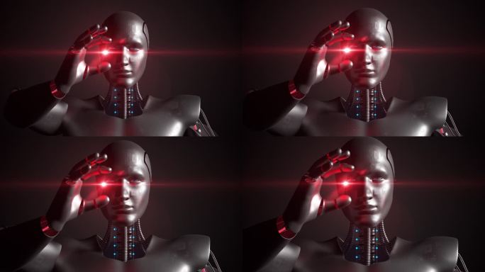 AI高科技机器人用手拿着灯。