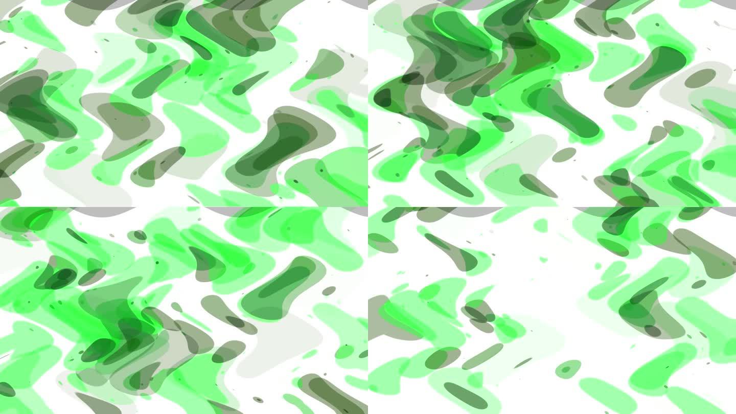 白色背景上绿色出现和消失的形状，抽象。