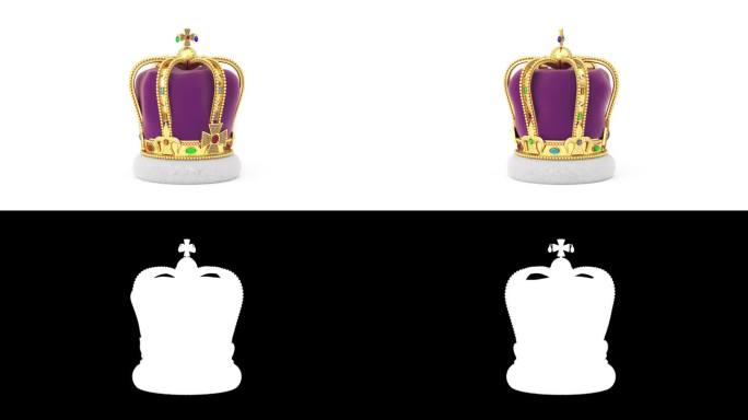 4k分辨率视频:皇家加冕金冠与钻石无缝环旋转白色背景与阿尔法哑光