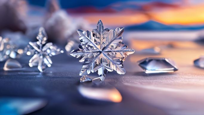 结晶晶体雪景冰晶雪花特写意境空镜头冰雪