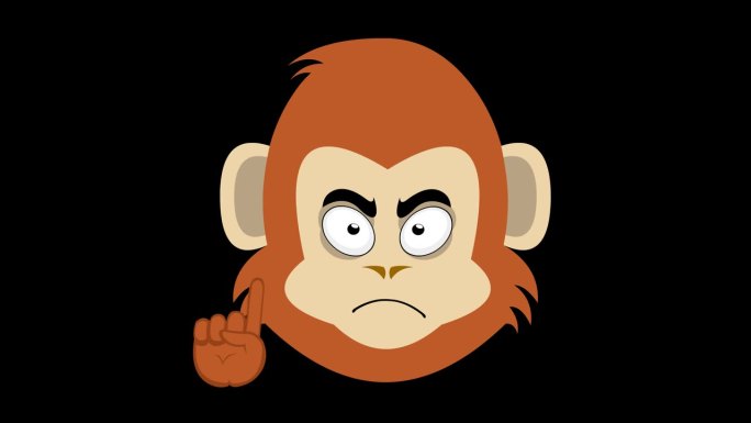 视频动画猴头、灵长类动物或黑猩猩的卡通手势说不