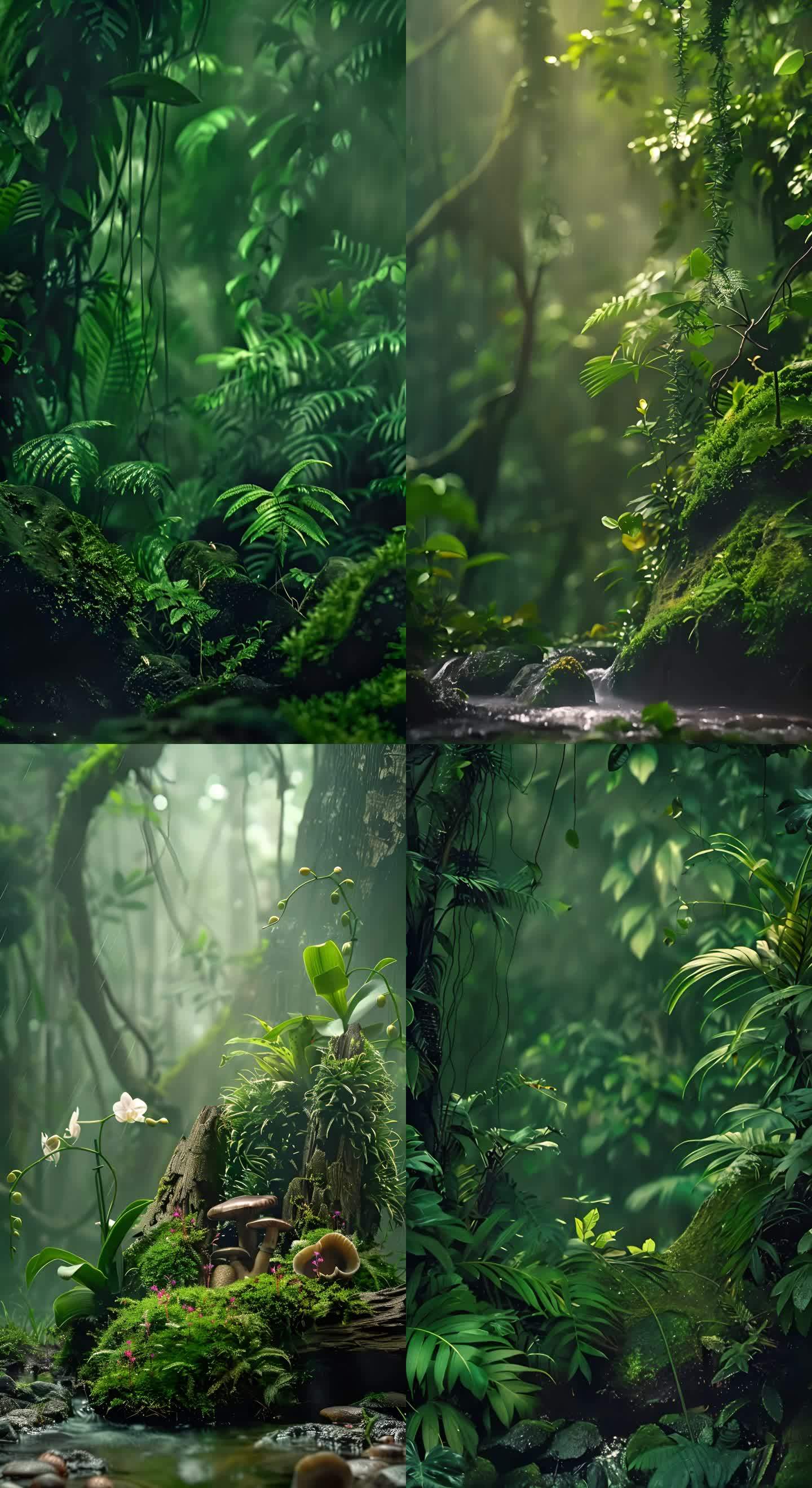 4K竖屏清新雨林绿植美景