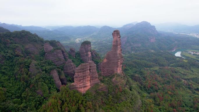 韶关丹霞山地质奇观红色的石头丹霞地貌航拍