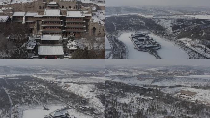 4k航拍大同云冈石窟雪景