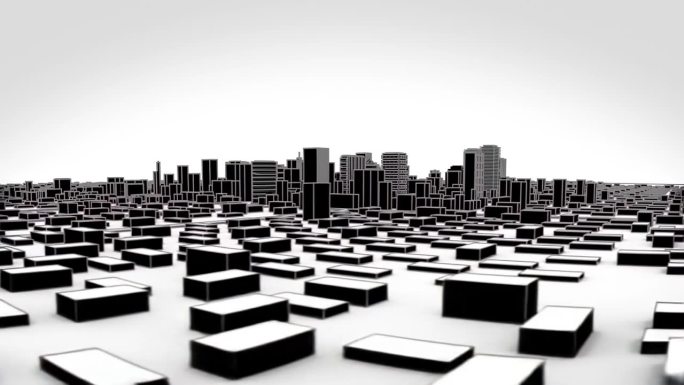一个未来城市的黑白3D模型。漫画风格