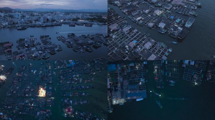 4K陵水疍家鱼排夜景