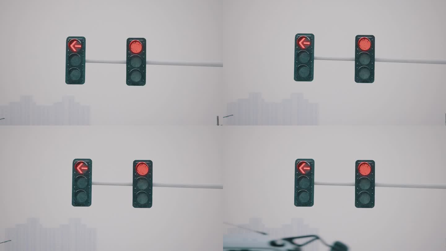 城市里的红绿灯在下雪