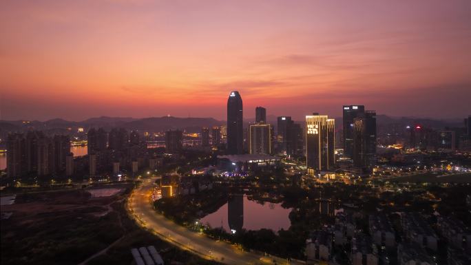 航拍广东惠州会展中心夜景4k延时