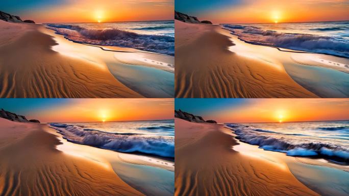 海边阳光沙滩油画风格小清新背景黄昏
