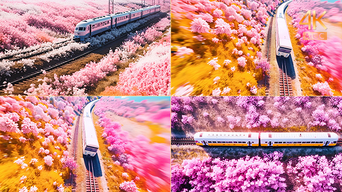 春天樱花盛开中的列车 驶往春天的高铁动车