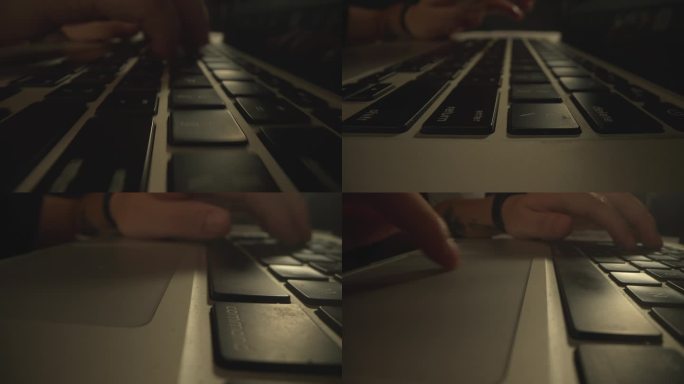 键盘打字笔记本特写手指
