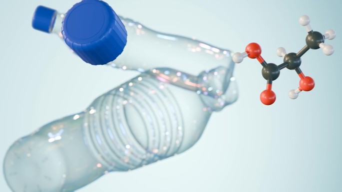 乳酸分子进入塑料水瓶的三维动画
