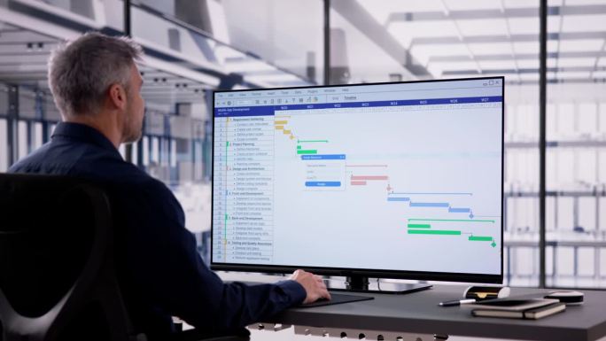 商人使用计算机绘制甘特图