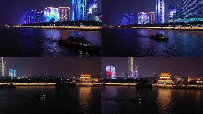 29长沙湘江夜晚游船航拍