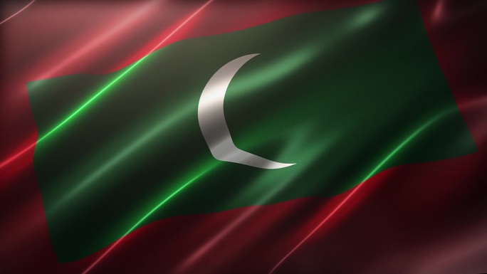 马尔代夫国旗，高角度，透视视角，电影般的观感，动态流动，逼真的CG动画，无缝循环，有光泽，慢动作摇摆