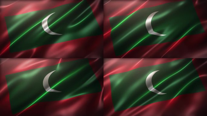 马尔代夫国旗，高角度，透视视角，电影般的观感，动态流动，逼真的CG动画，无缝循环，有光泽，慢动作摇摆