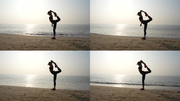 海边练习瑜伽的女子