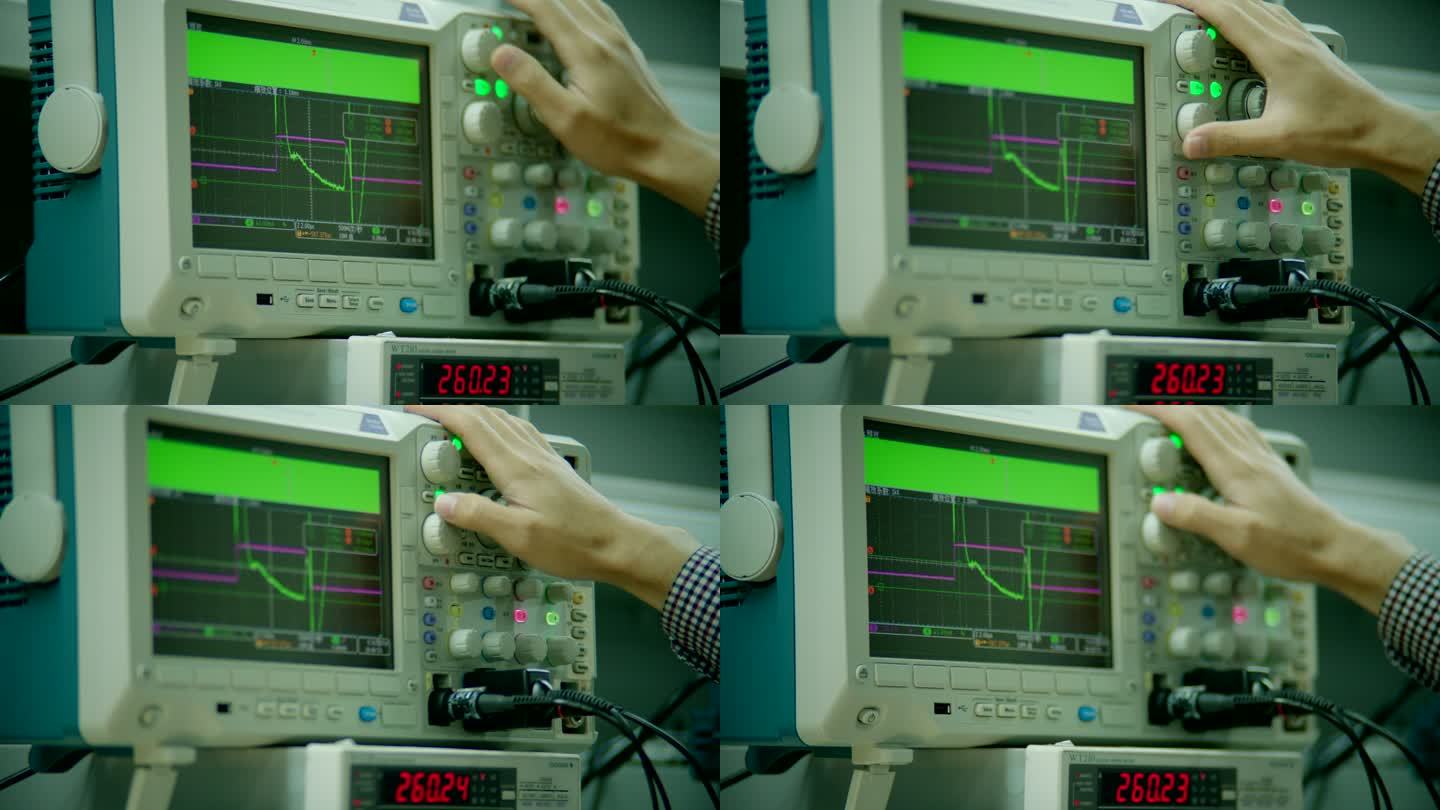 芯片半导体电源实验工作人员示波器调试