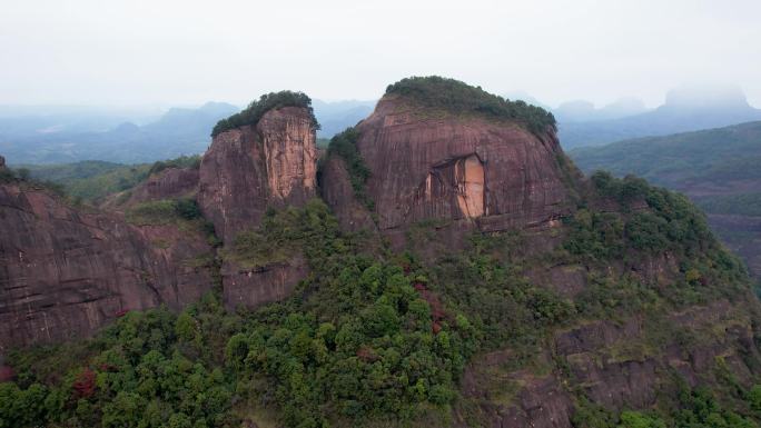 韶关丹霞山地质奇观红色的石头丹霞地貌航拍