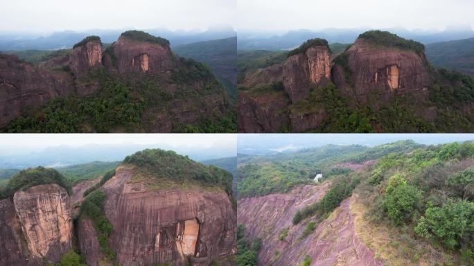 韶关丹霞山地质奇观红色的石头丹霞地貌航拍