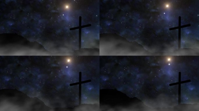 在发光的夜空背景下的十字剪影。