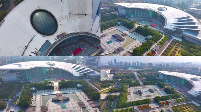 上海科技馆浦东新区世纪广场航拍城市地标建
