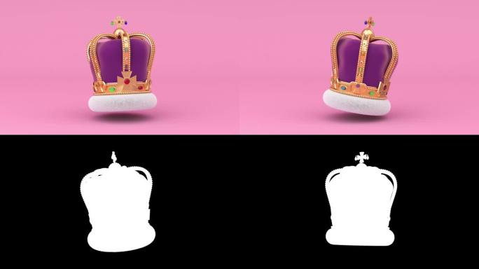 4k分辨率视频:皇家加冕金冠与钻石无缝环旋转粉红色背景与阿尔法哑光