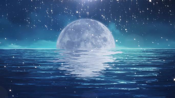 8K 中秋节月亮圆月浪漫星空满月海上月光