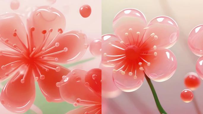 招桃花/3D果冻桃花Q弹清新粉绿