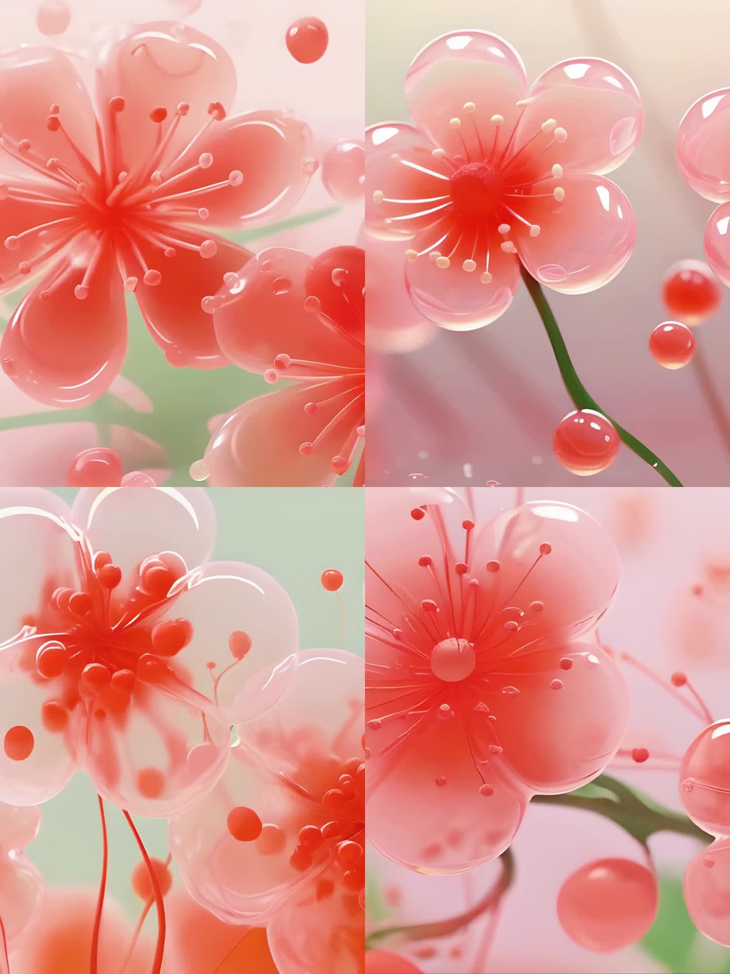 招桃花/3D果冻桃花Q弹清新粉绿