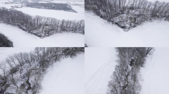 北日德兰雪景，丹麦北日德兰地区由Limfjord Laguna -空中无人机