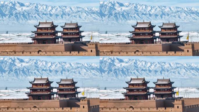 嘉峪关关城城楼雪景4k素材