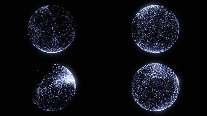 明亮发光的神奇3d球体。闪亮的粒子无缝流动的动画雪球。雪花魔术球。冬季，节假日，新年和圣诞节的背景。