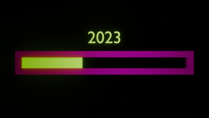 加载2023到2024进度条黑色背景动画。欢迎2024年新年快乐。年份从2023年改为2024年。2