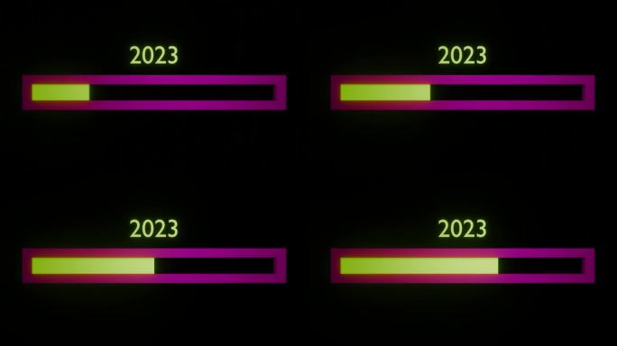 加载2023到2024进度条黑色背景动画。欢迎2024年新年快乐。年份从2023年改为2024年。2