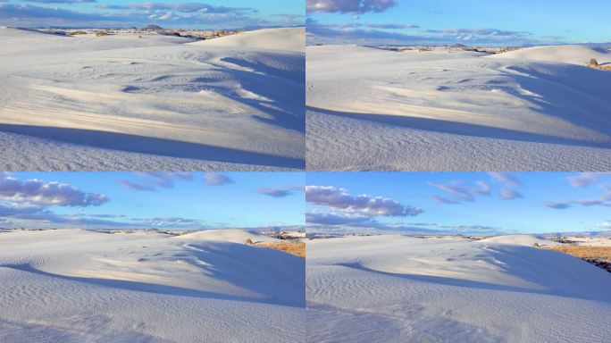 在美国新墨西哥州的白沙国家纪念碑，海浪在白色的石膏沙上