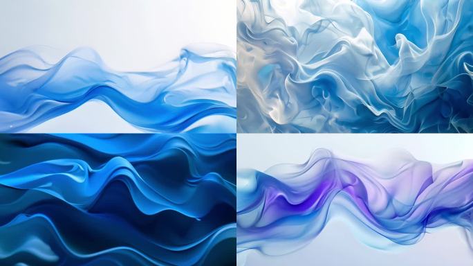 蓝色漂浮丝绸布料广告背景（合集）